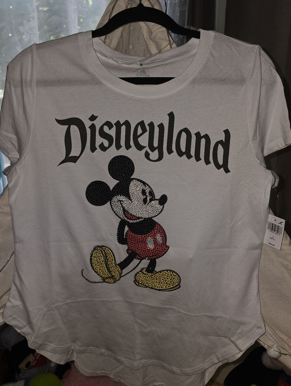 Disneyland Rhinestones Classic Mickey Mouse White Scoop Neck T-Shirt Size Small - Picture 3 of 6